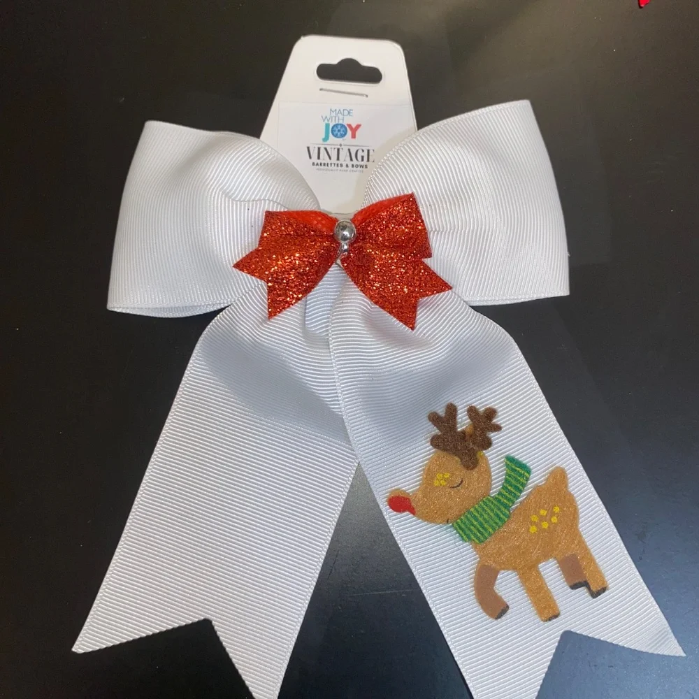 💚Handmade Red or White Reindeer Hair bows